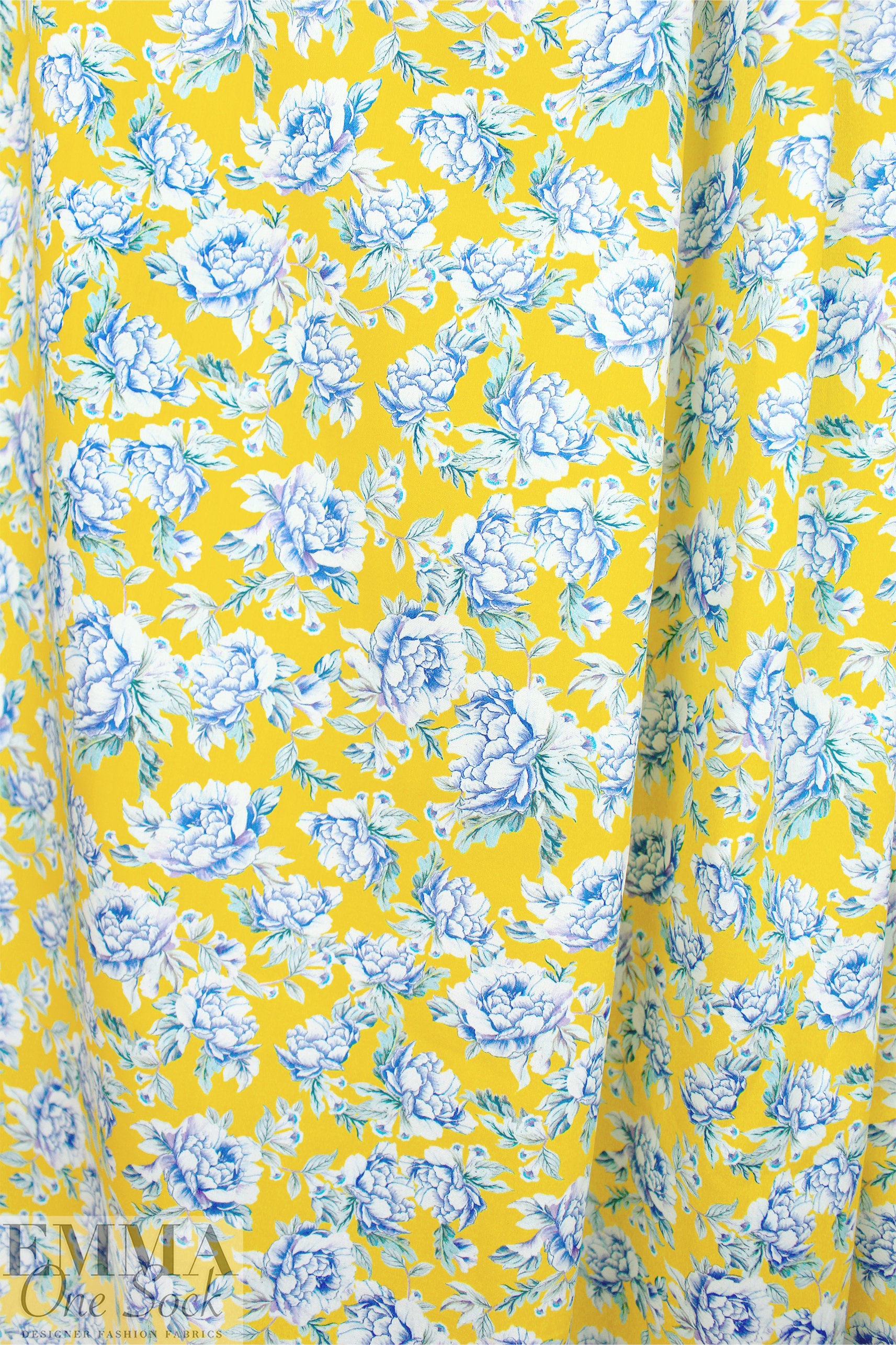 cotton satin lawn - lemon botanical