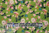 cotton satin lawn - blossoms on peridot .75 yds