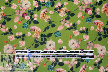 cotton satin lawn - blossoms on peridot .75 yds