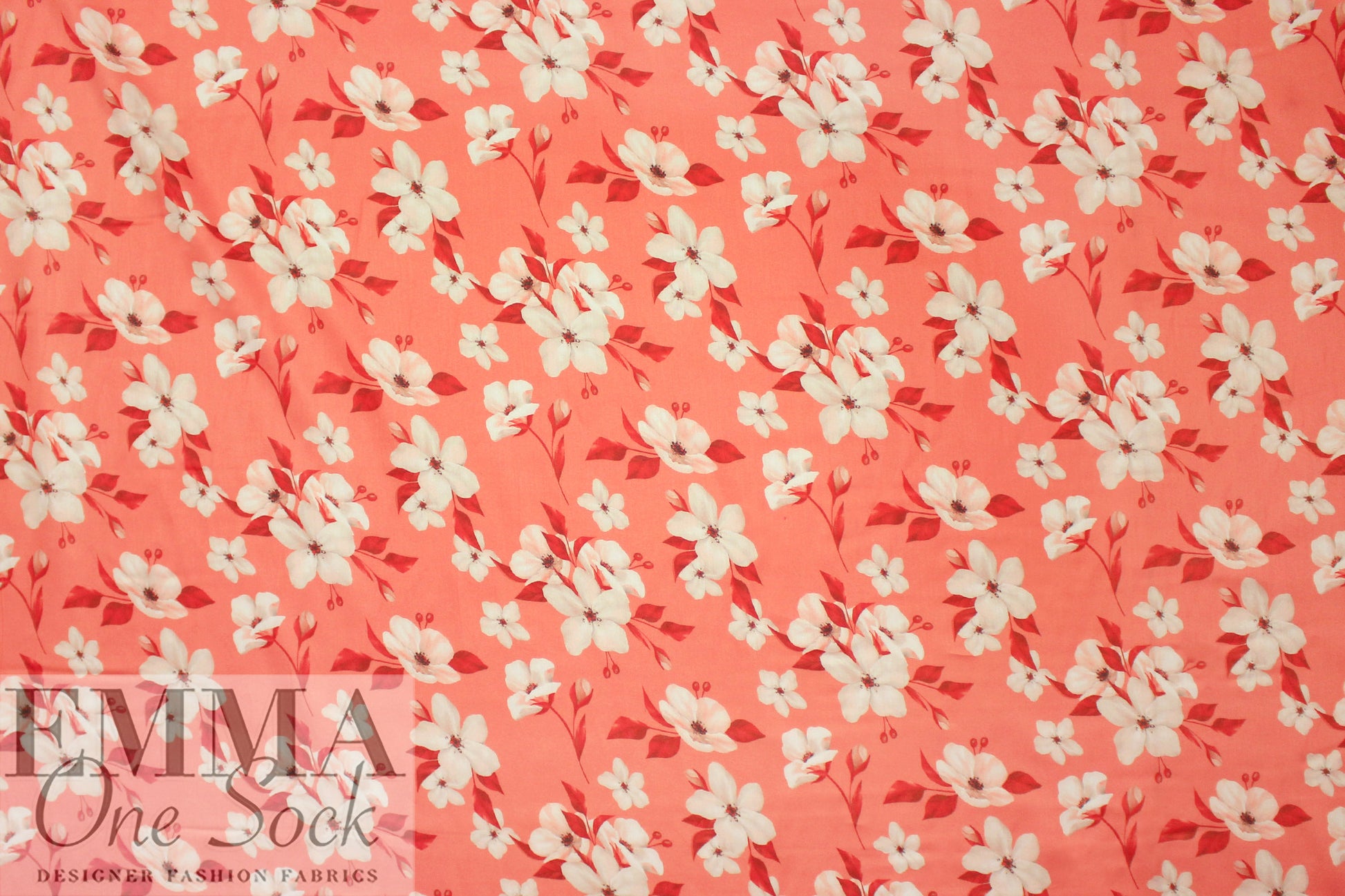 cotton satin lawn - coral blossoms 1.5 yd