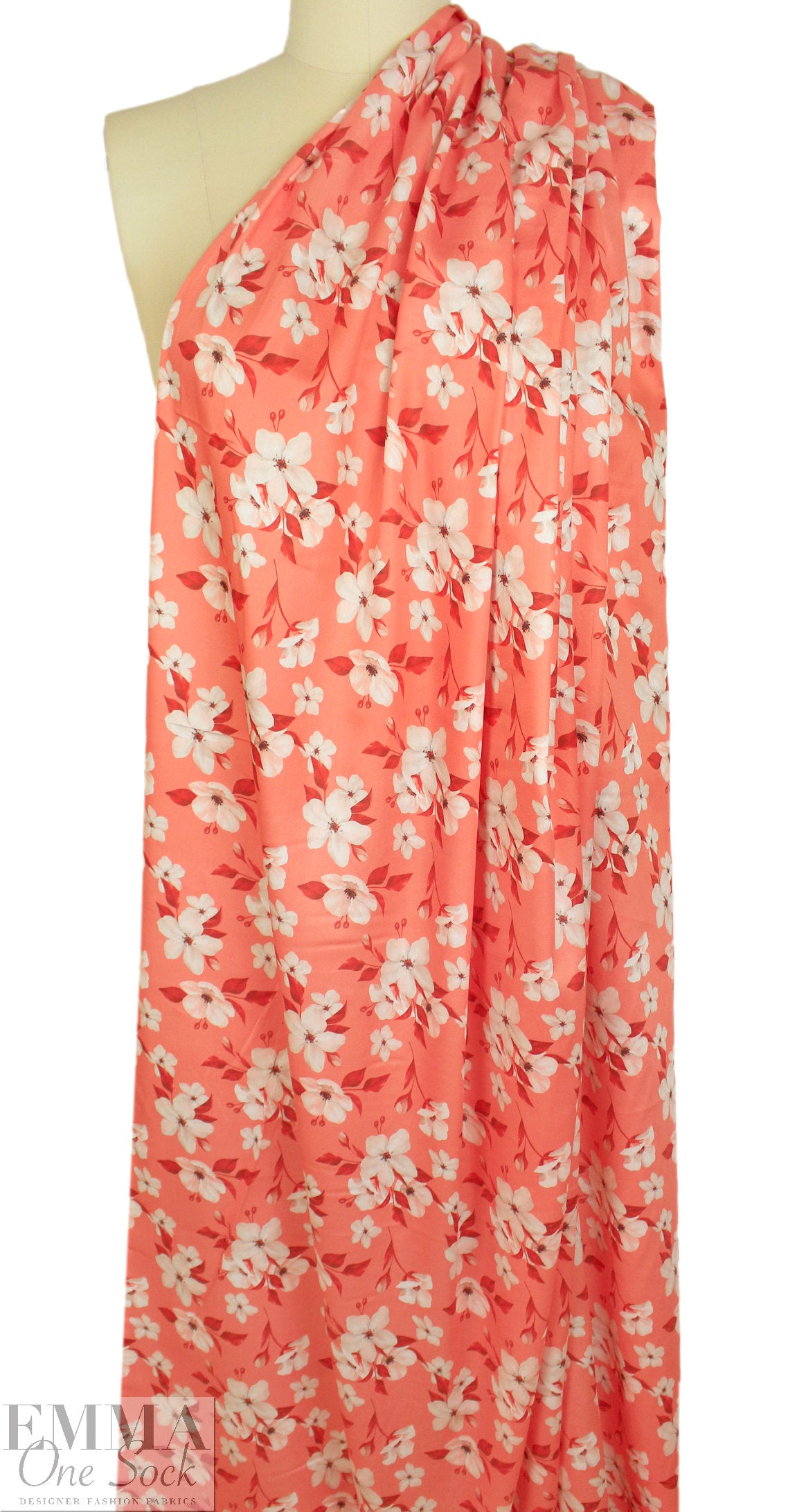 cotton satin lawn - coral blossoms 1.5 yd