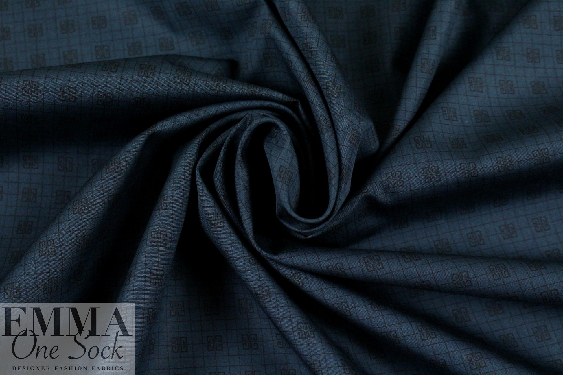 French navy with black motif cotton shirting