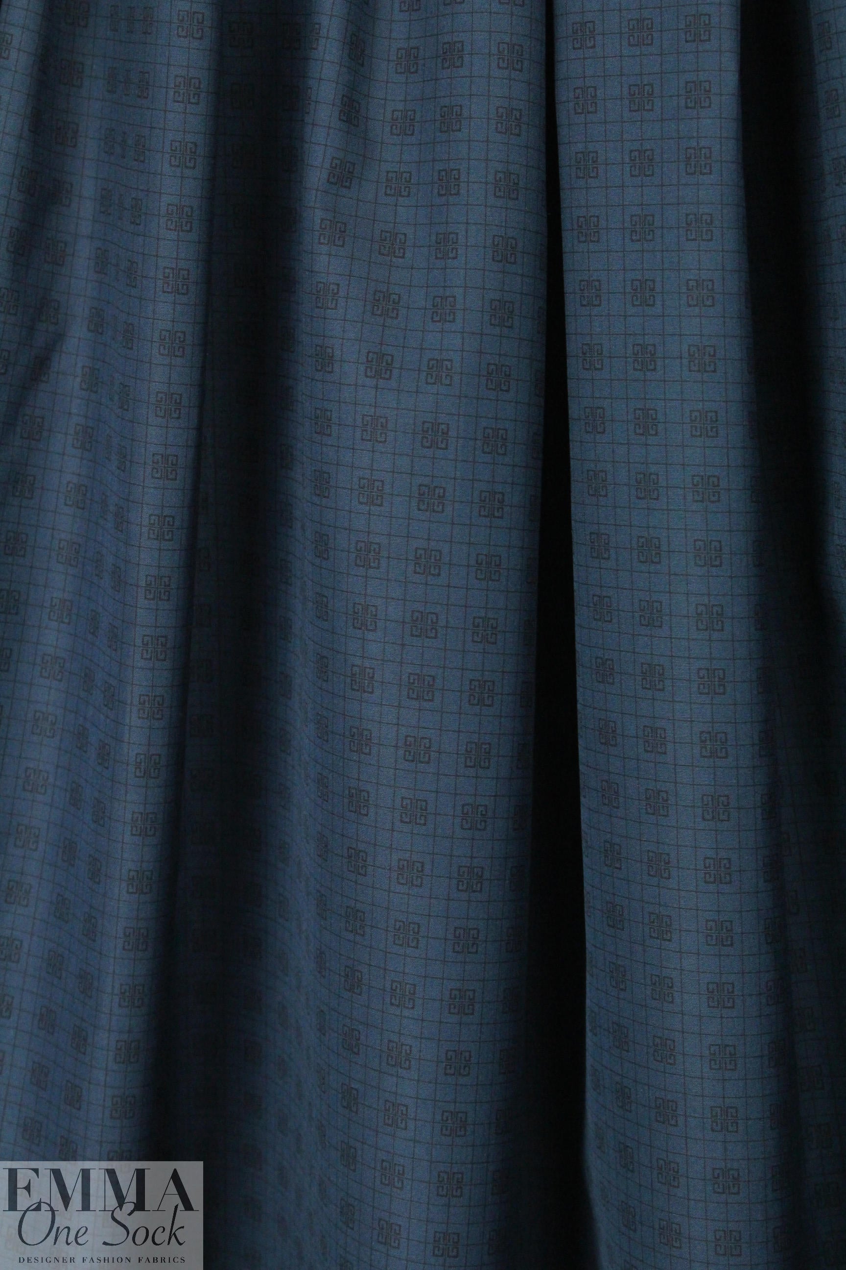 French navy with black motif cotton shirting
