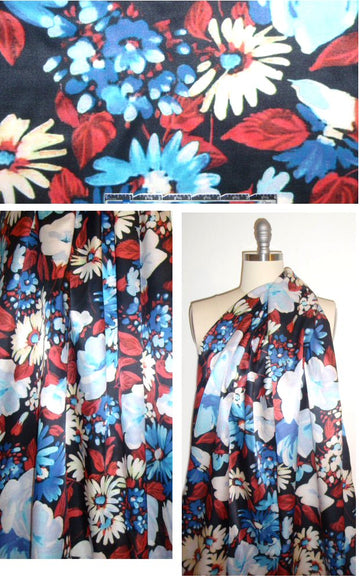 French red/blue floral cotton/silk woven