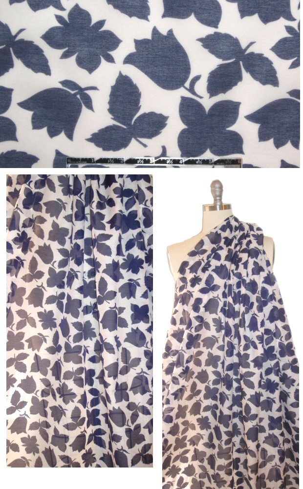 Italian silhouette navy floral cotton/silk voile 1.375 yd