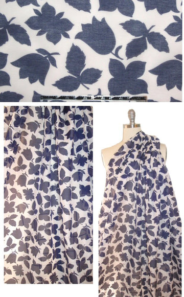 Italian silhouette navy floral cotton/silk voile 1.375 yd