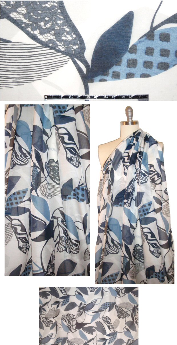 Italian denimy stylized floral cotton/silk voile