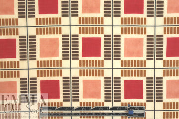 Italian graphic 'plaid' cotton/silk voile - salmon/earth
