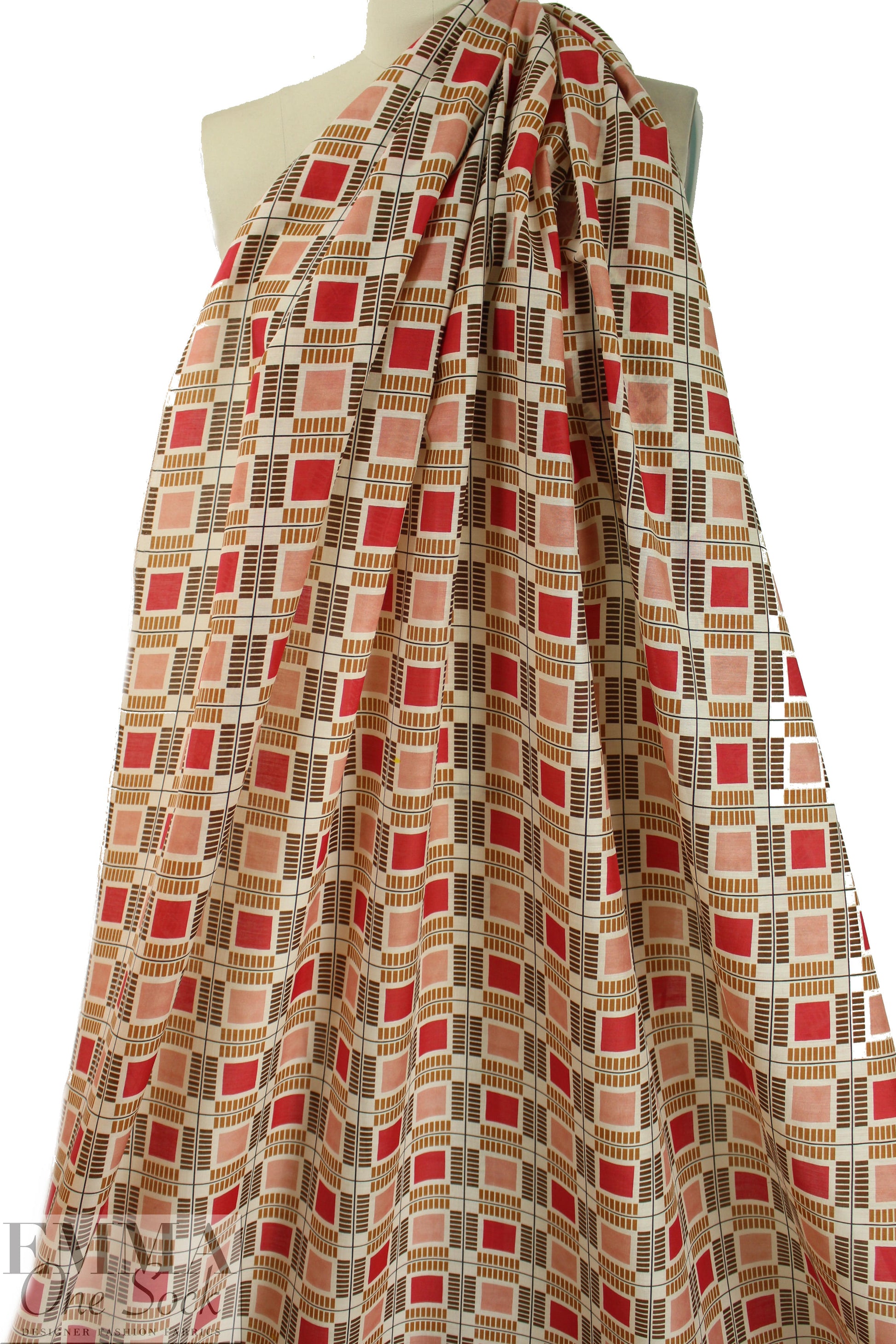 Italian graphic 'plaid' cotton/silk voile - salmon/earth 1.5 yds