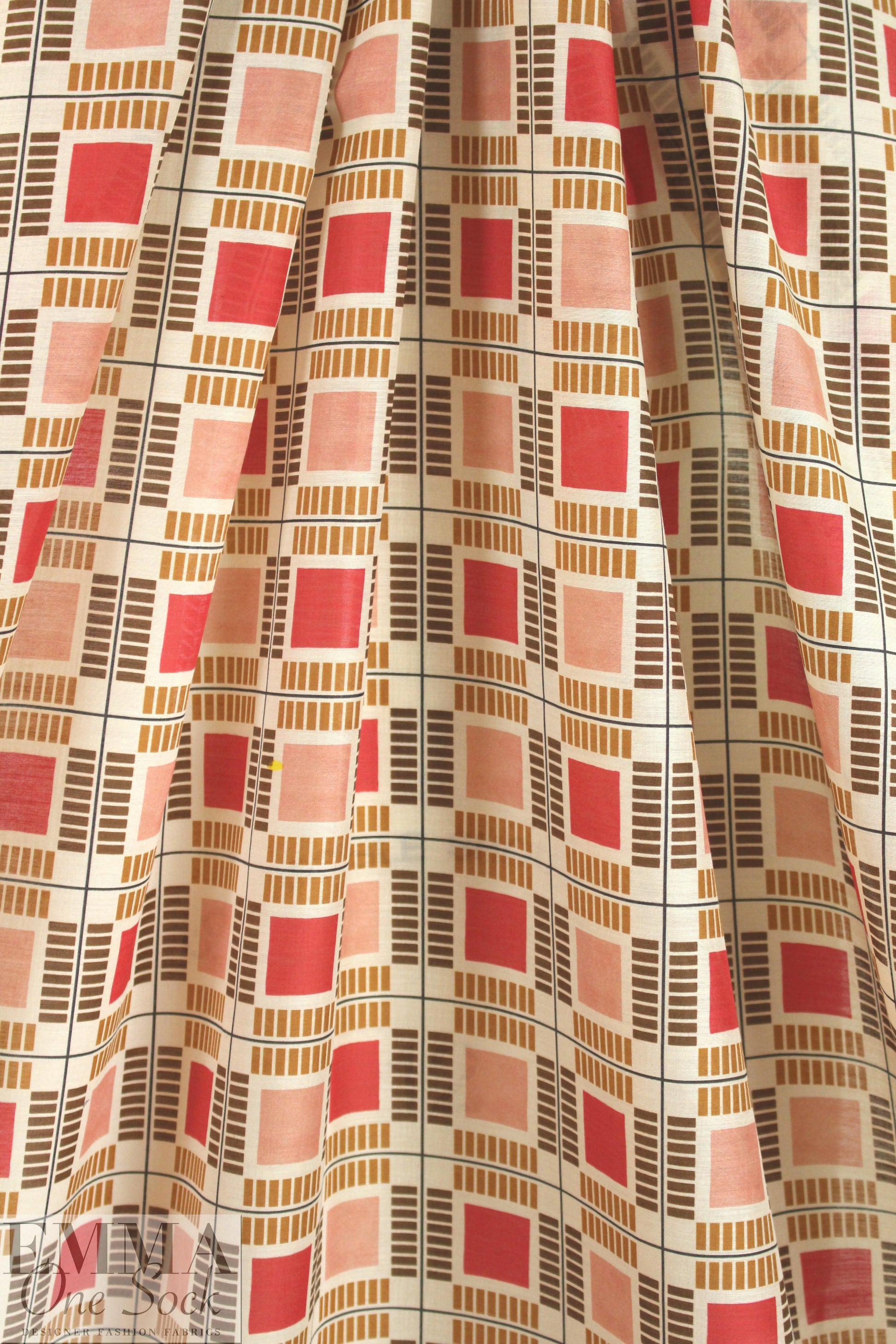 Italian graphic 'plaid' cotton/silk voile - salmon/earth 1.5 yds