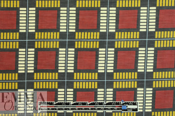 Italian graphic 'plaid' cotton/silk voile - licorice/brick *FLAW*