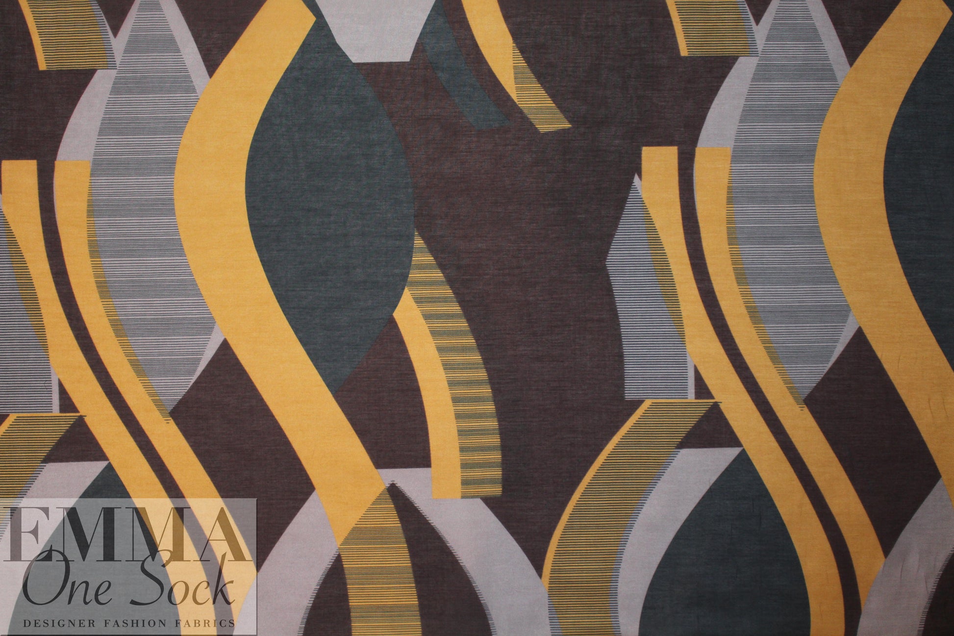 Italian cubist waves silk/cotton voile - honey mustard/pine