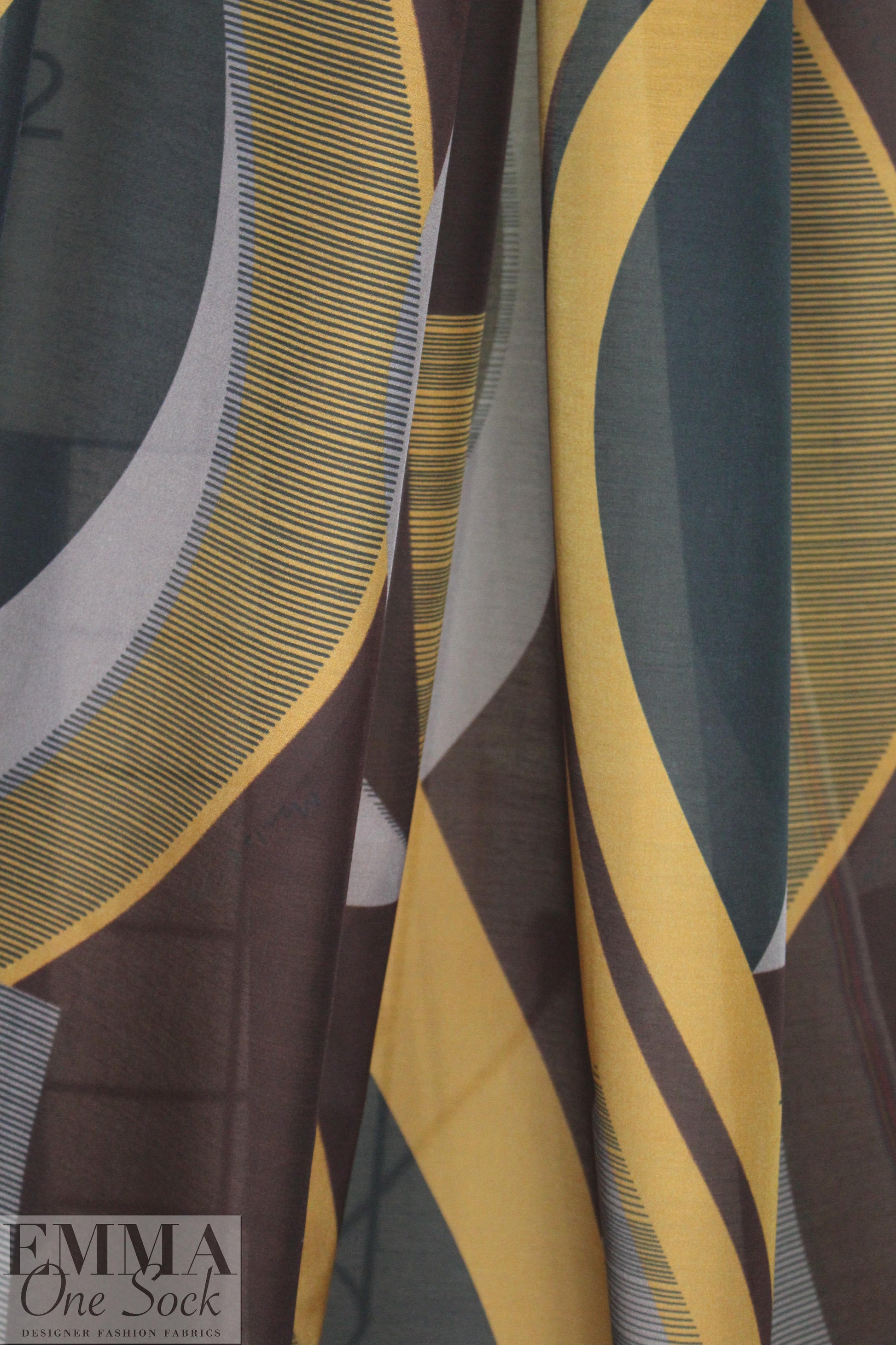 Italian cubist waves silk/cotton voile - honey mustard/pine