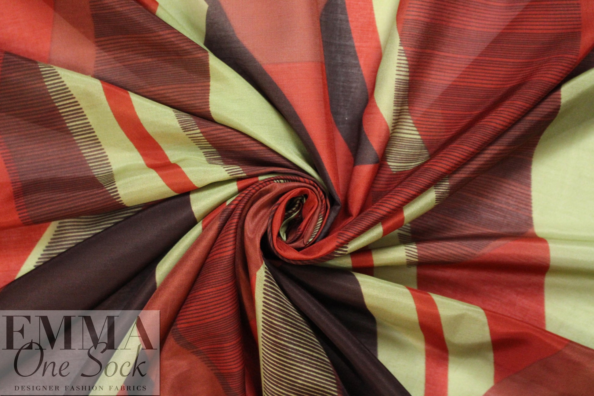 Italian cubist waves silk/cotton voile - paprika/sage