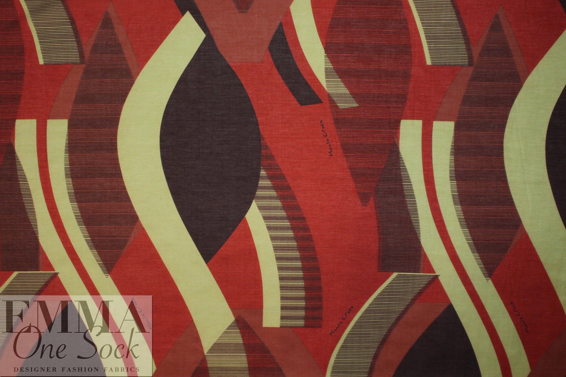 Italian cubist waves silk/cotton voile - paprika/sage 2.5 yds