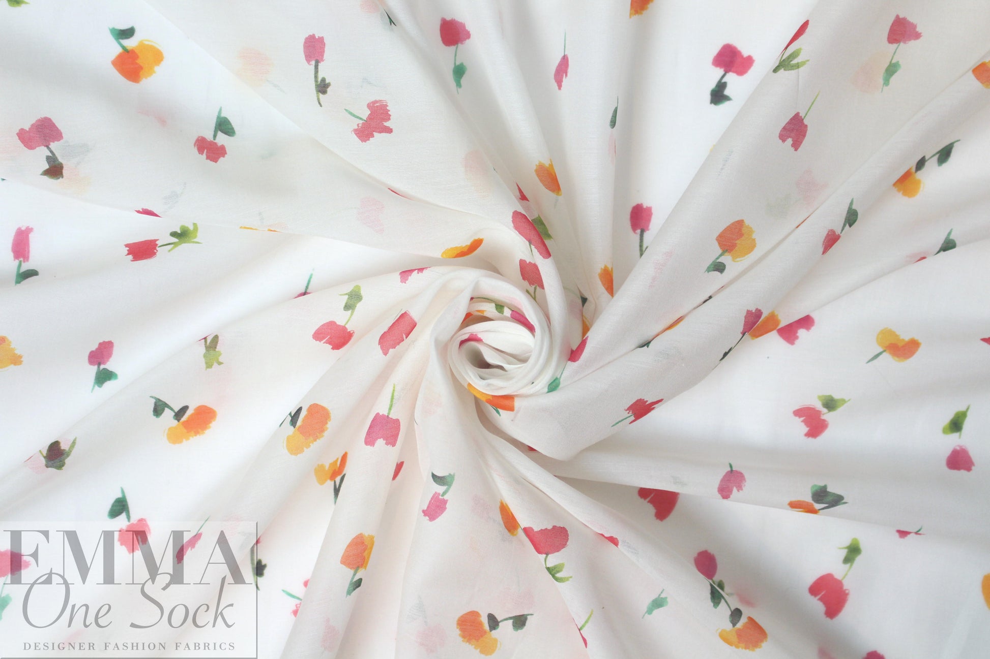 Caroline C0nstas little flowers on white cotton/silk voile 2.125 yds