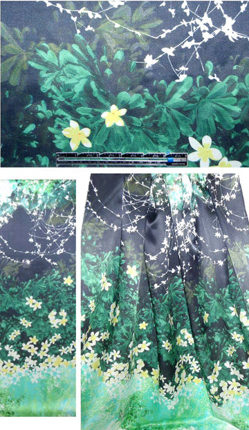 French flowery panel cotton/silk satin-face voile