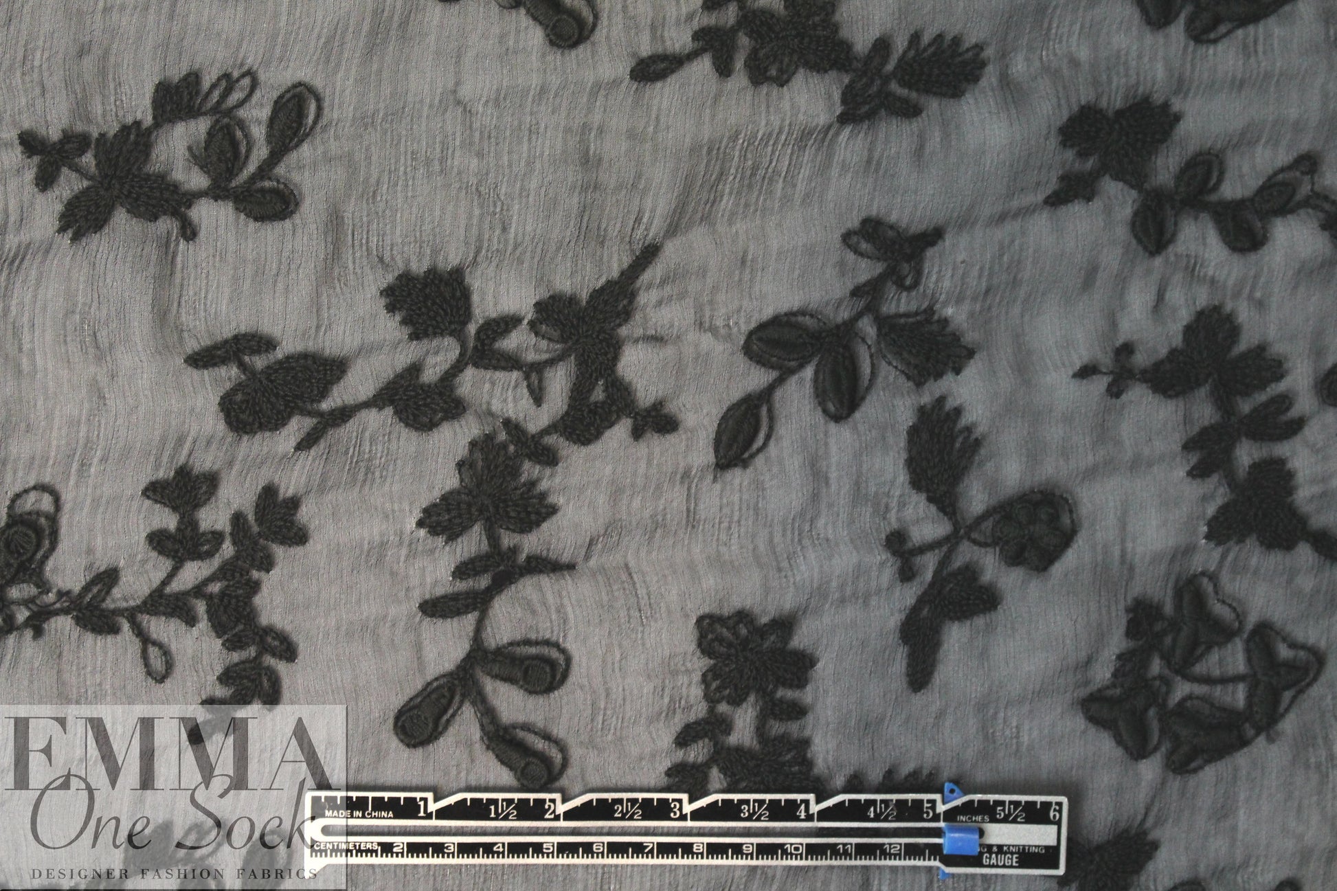NY designer cotton embroidered crinkle silk - black