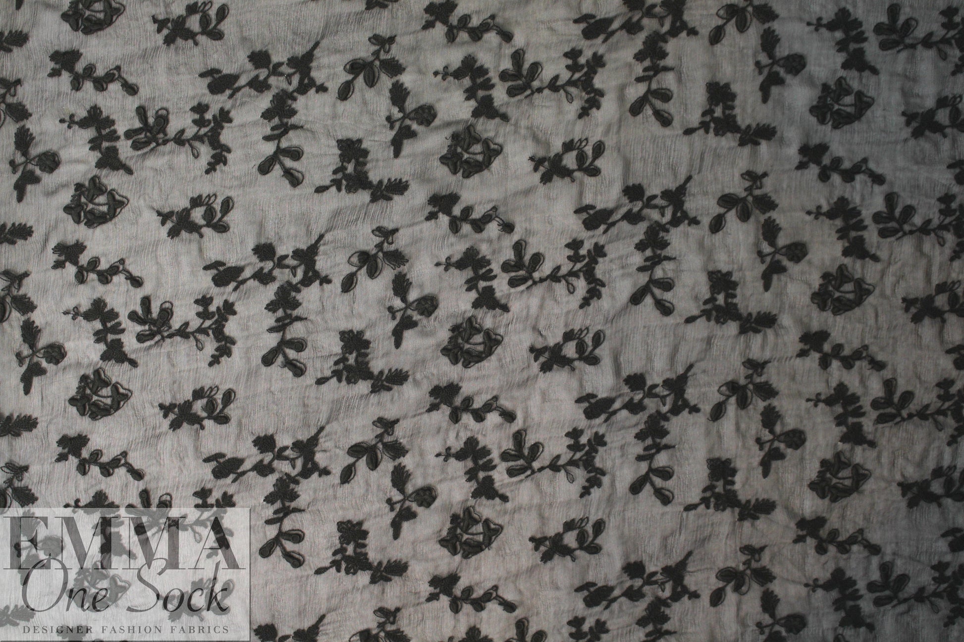 NY designer cotton embroidered crinkle silk - black 2 yd