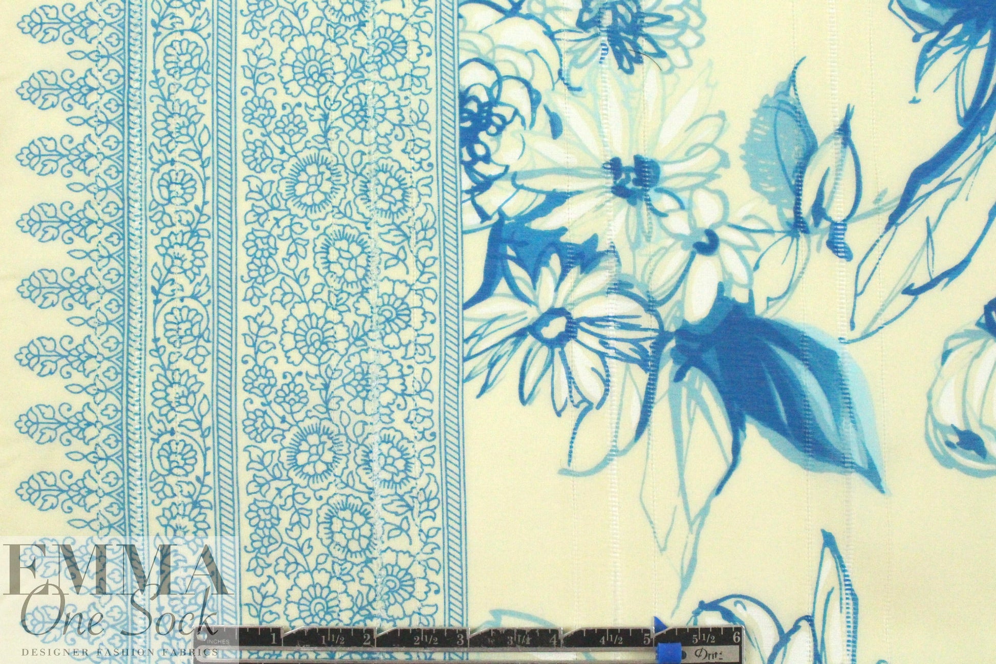 NY designer painted flowers border cotton/silk voile