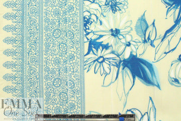 NY designer painted flowers border cotton/silk voile
