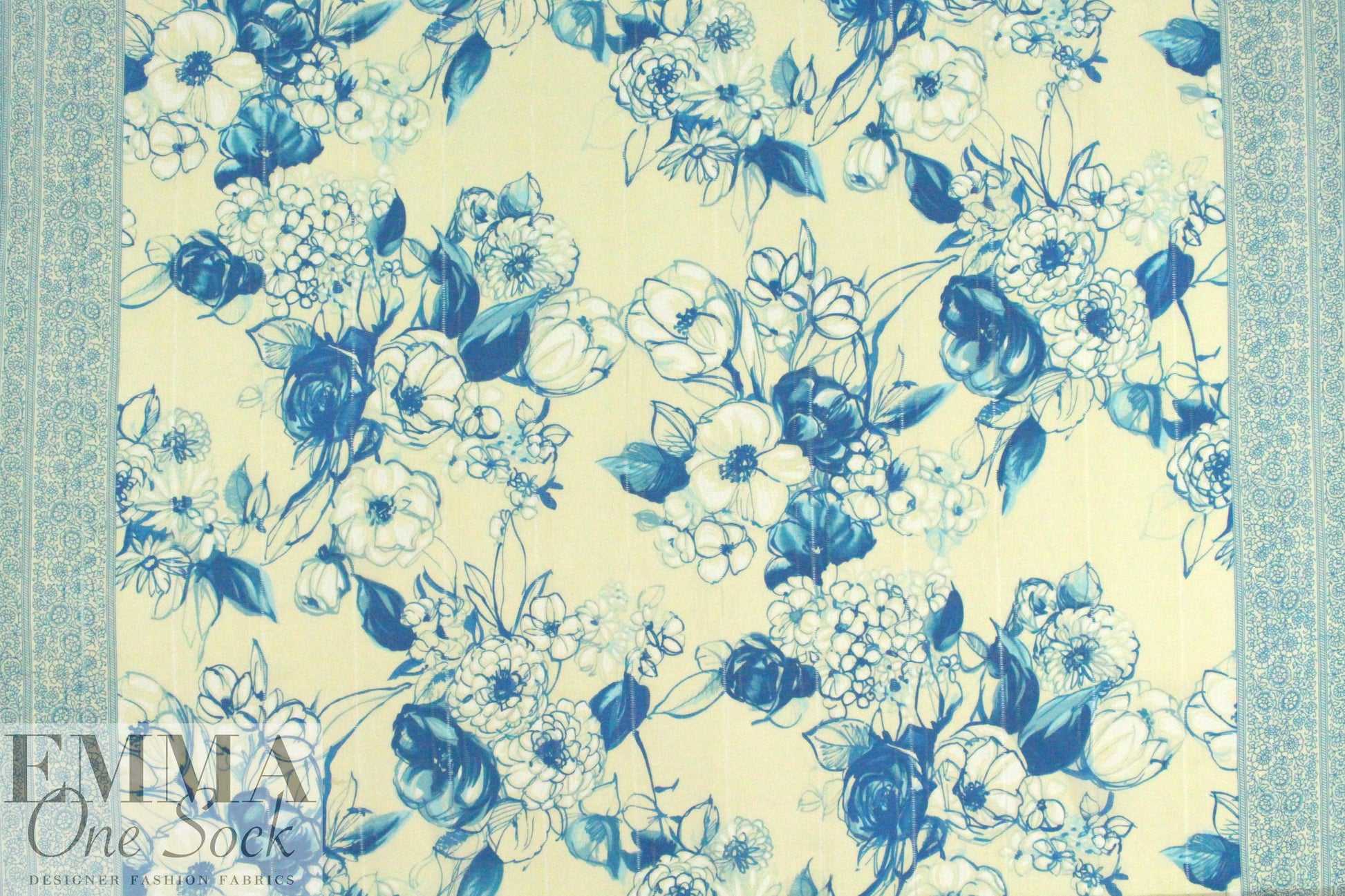 NY designer painted flowers border cotton/silk voile