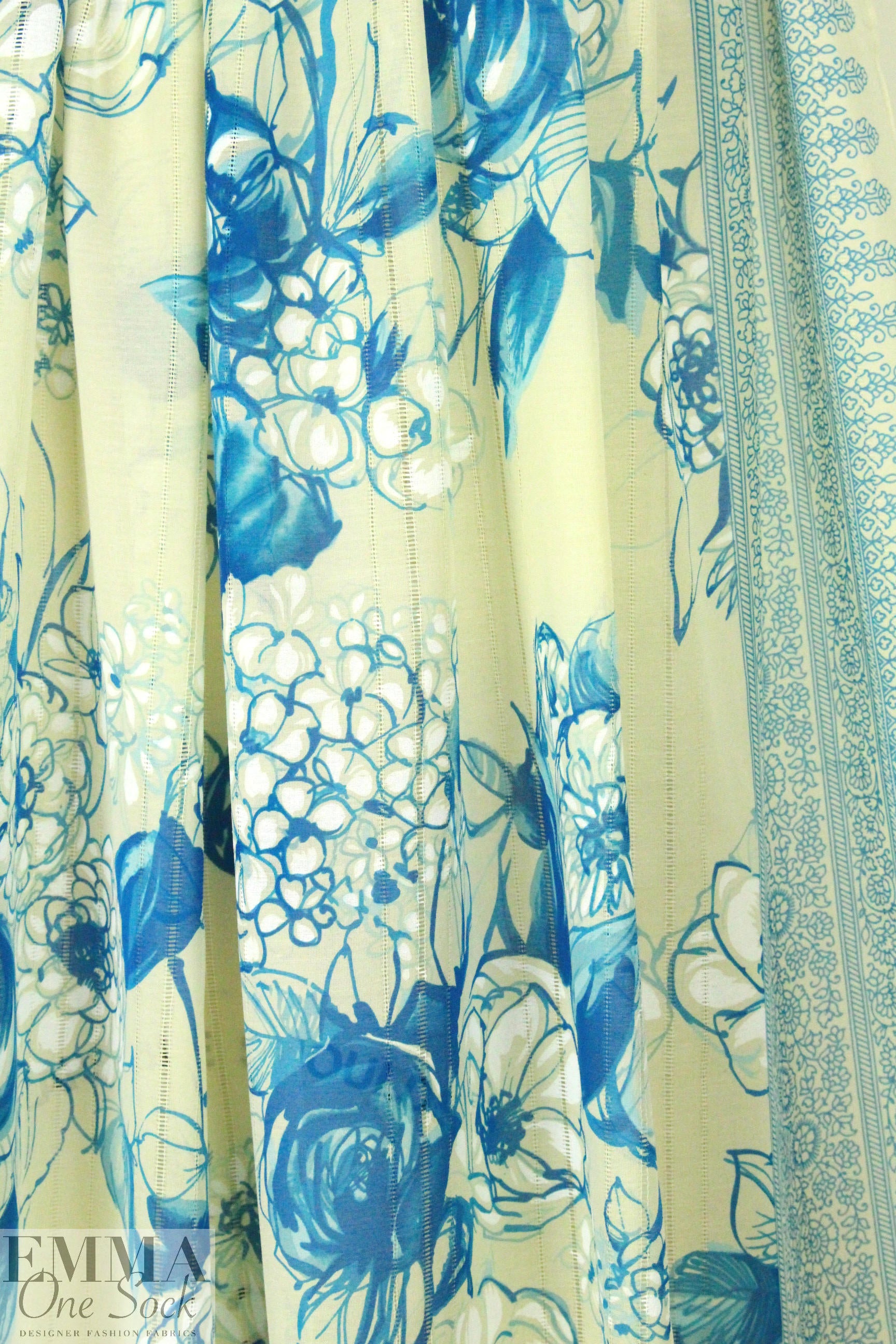 NY designer painted flowers border cotton/silk voile