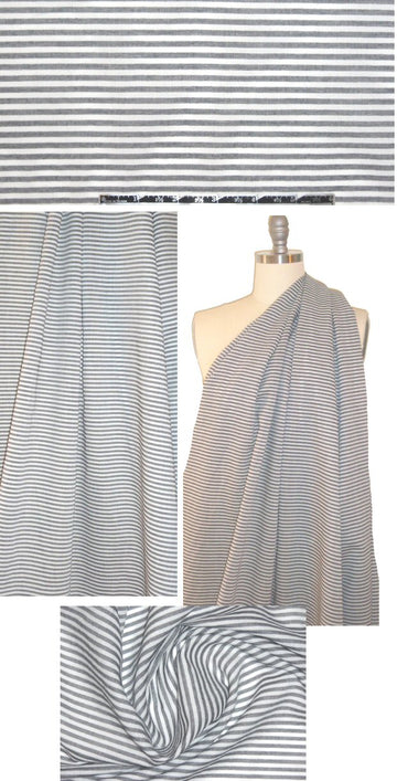 NY designer gray/white stripe cotton/silk voile
