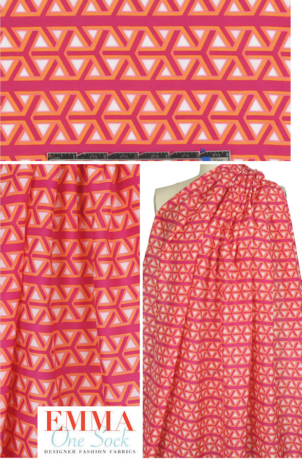 NY designer pink/sorbet basket graphic silk/cotton voile