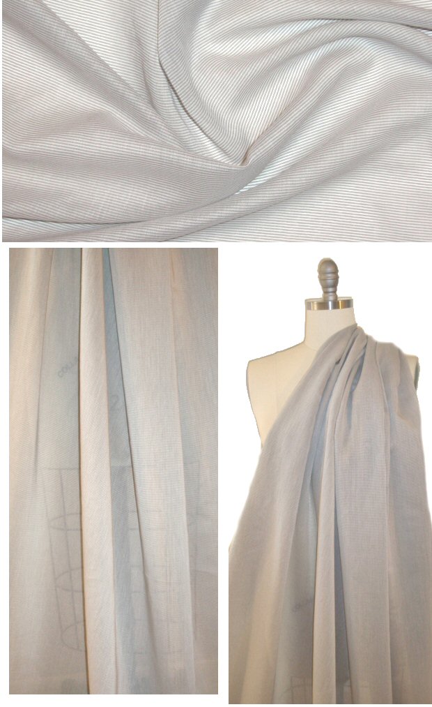 Italian cotton/silk yarn-dyed thin gray stripe voile .66 yds