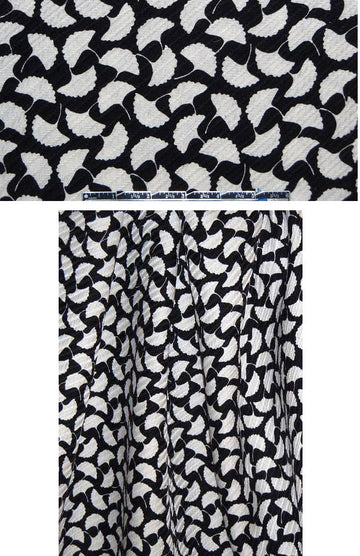 Italian black/white gingko leaf silk/cotton suiting 1 yard