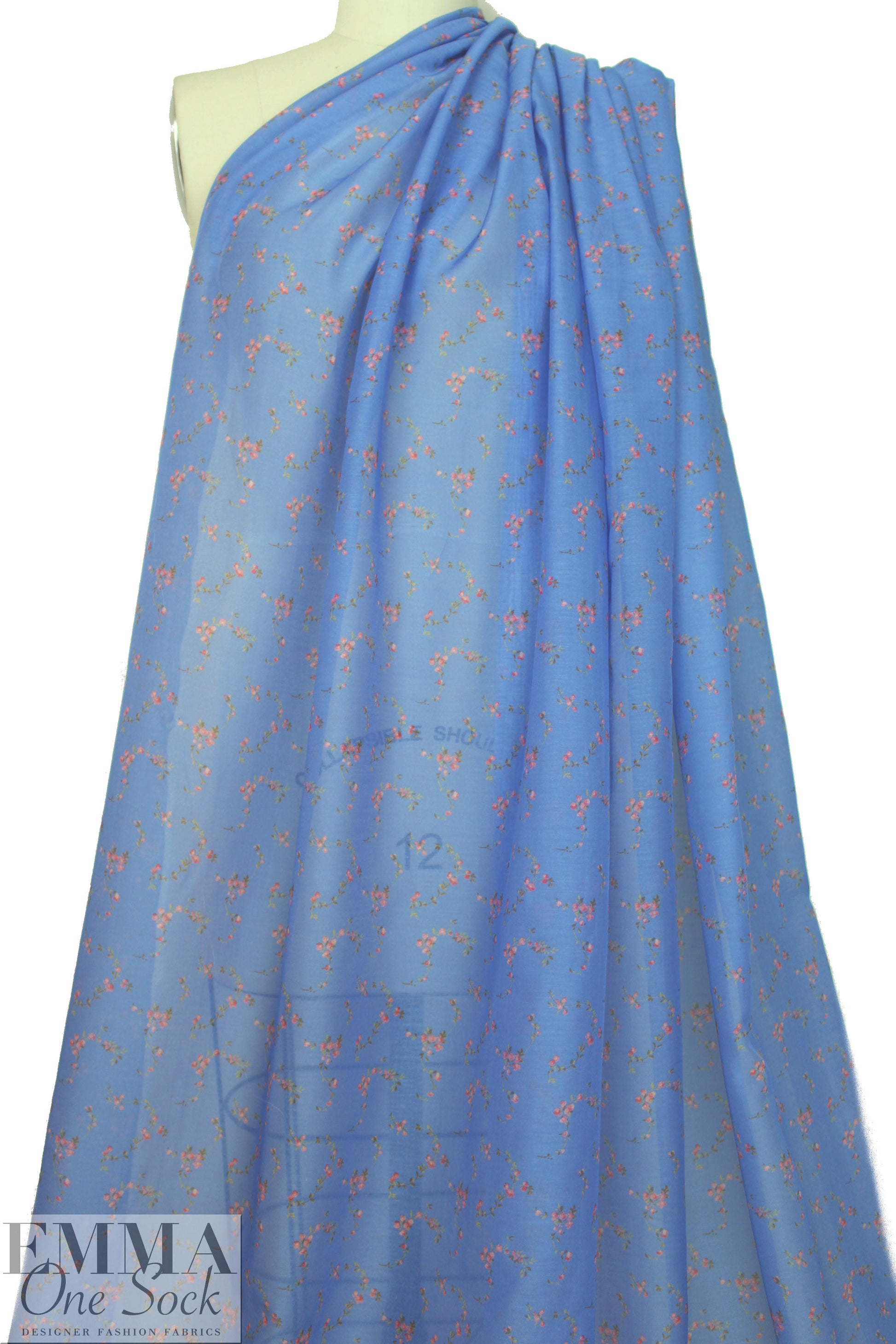 Italian dainty floral cotton/silk voile - french blue 1.75 yds