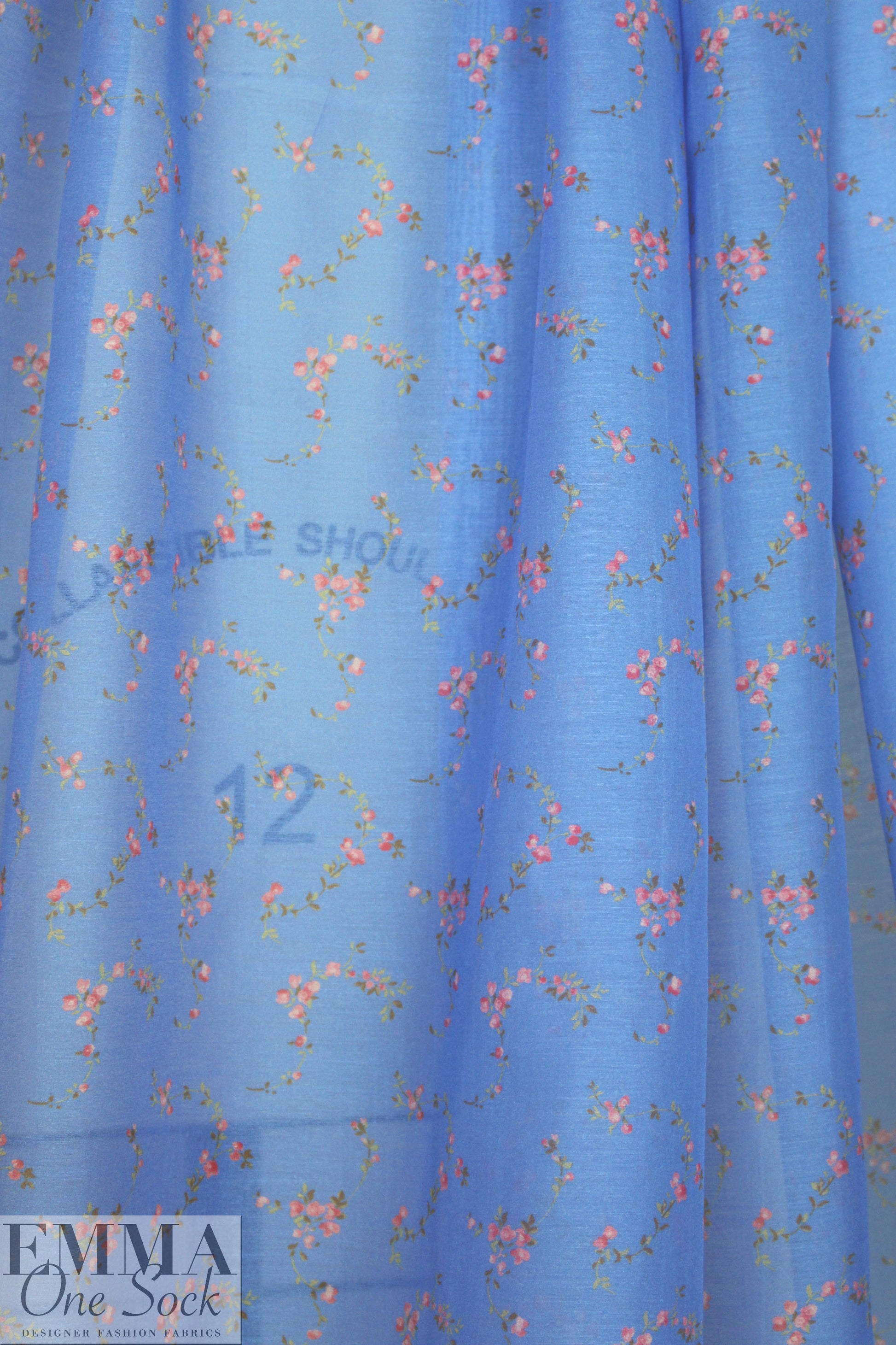 Italian dainty floral cotton/silk voile - french blue 1.75 yds