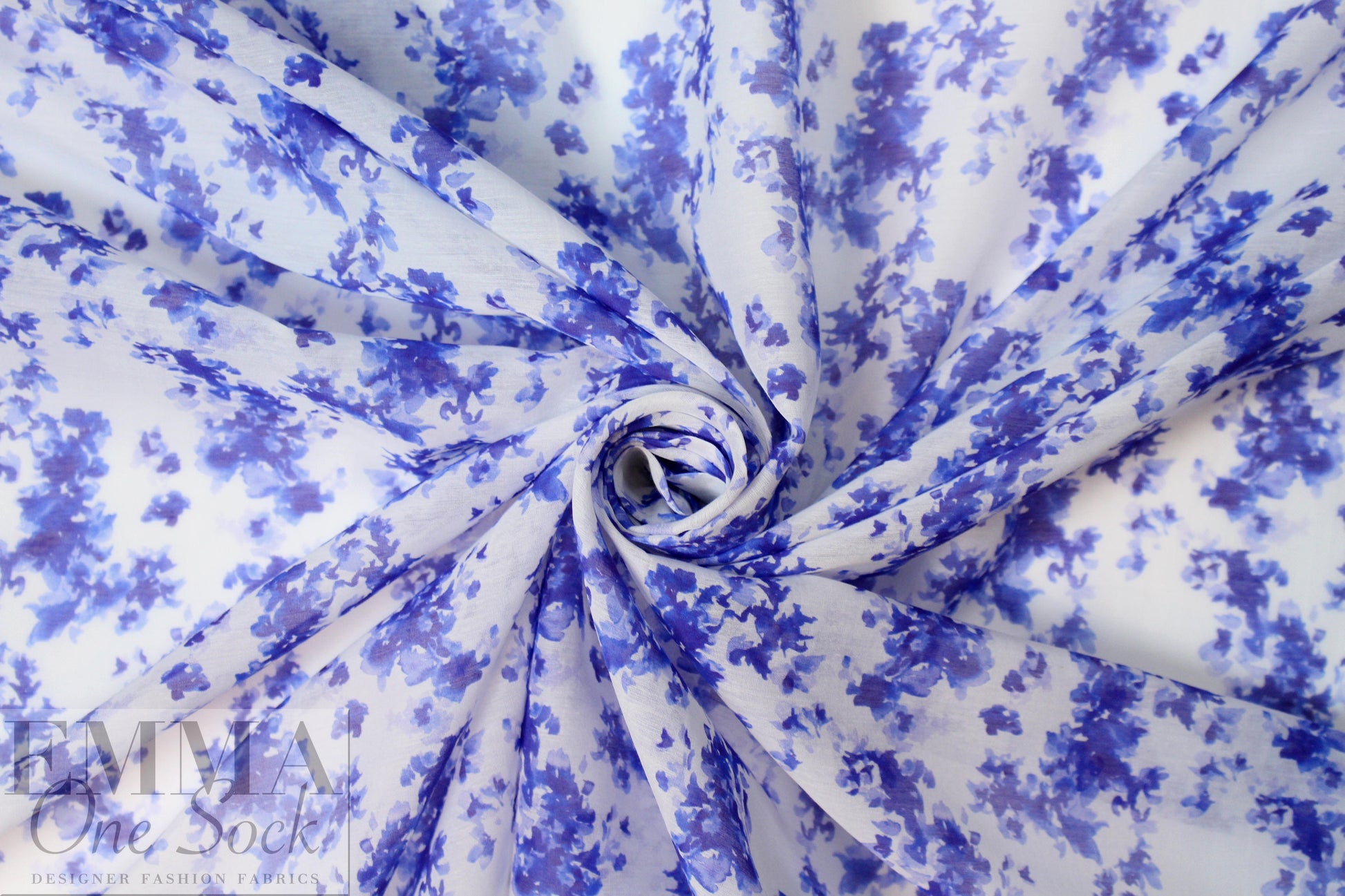 Caroline C0nstas blue/white floral cotton/silk voile