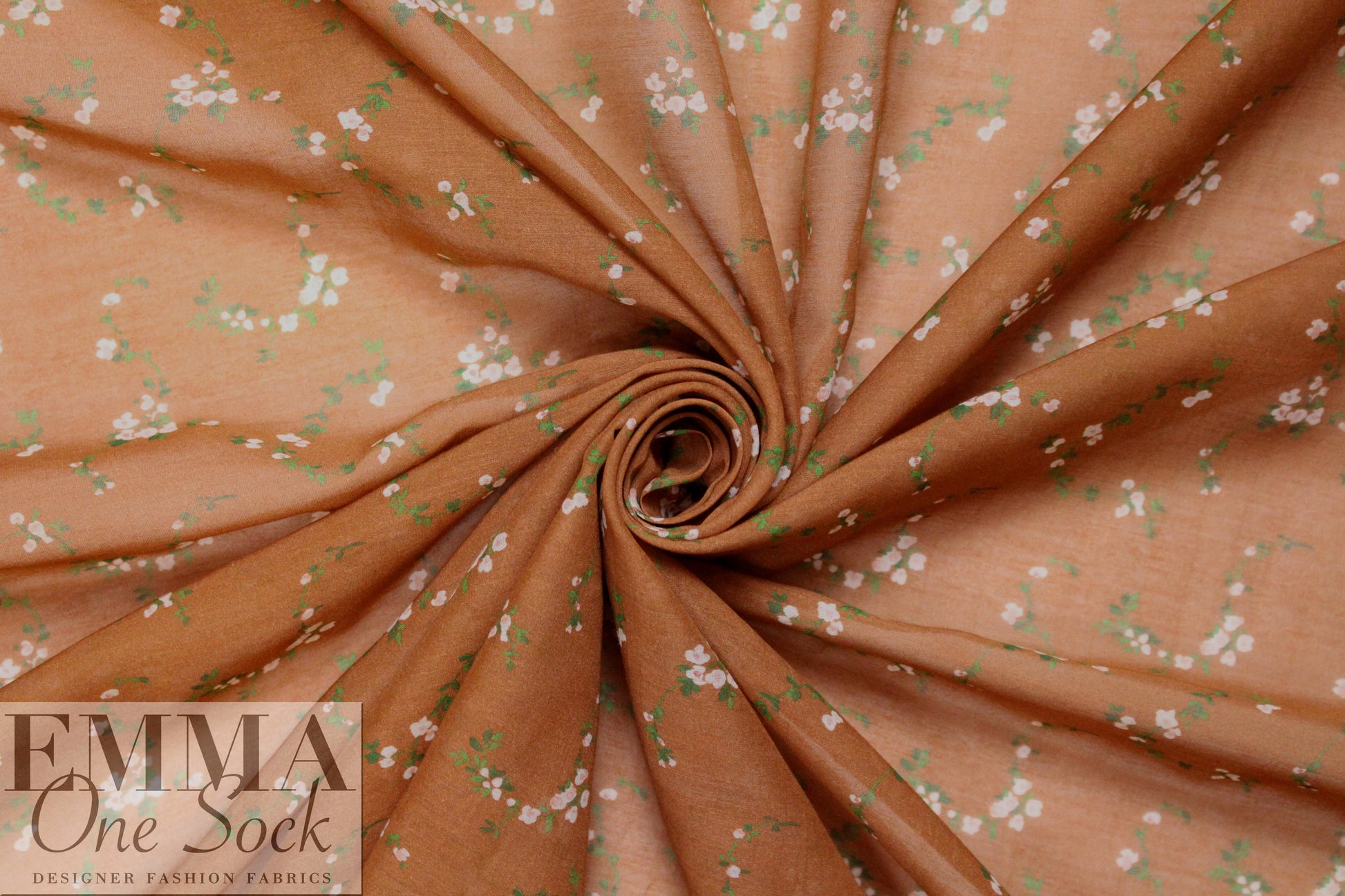 Italian dainty floral cotton/silk voile - nutmeg