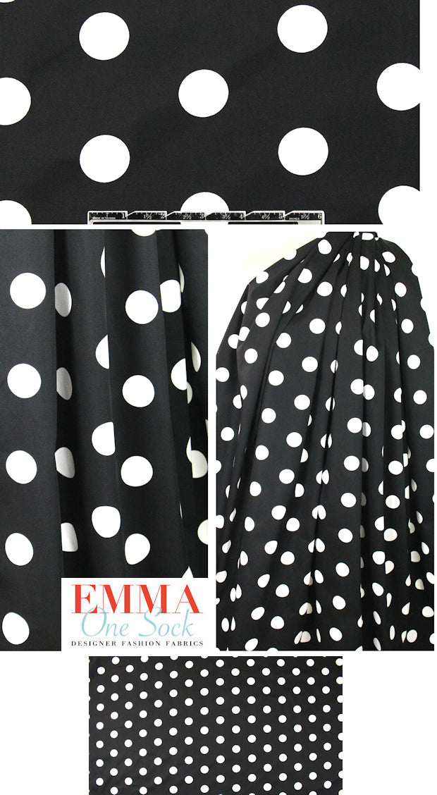 white dots on black cotton stretch woven