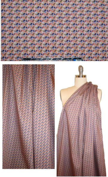 French rust/indigo geometric cotton/lycra twill 1.5 yds