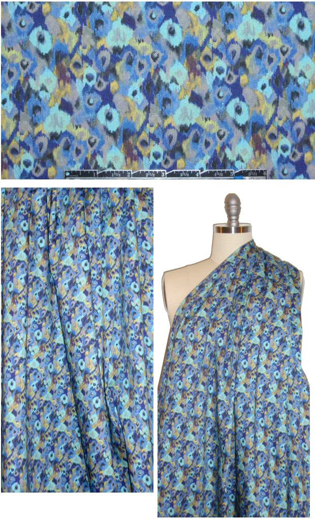 French blue abstracted floral cotton/lycra twill 1.75 yd