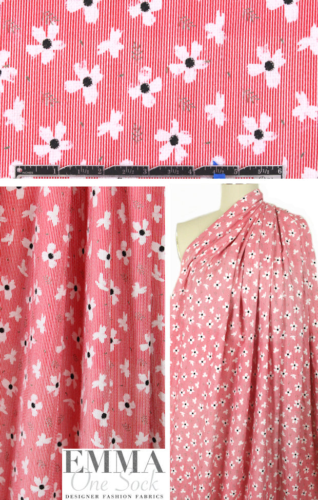 French floral printed texured pique' cotton stretch woven