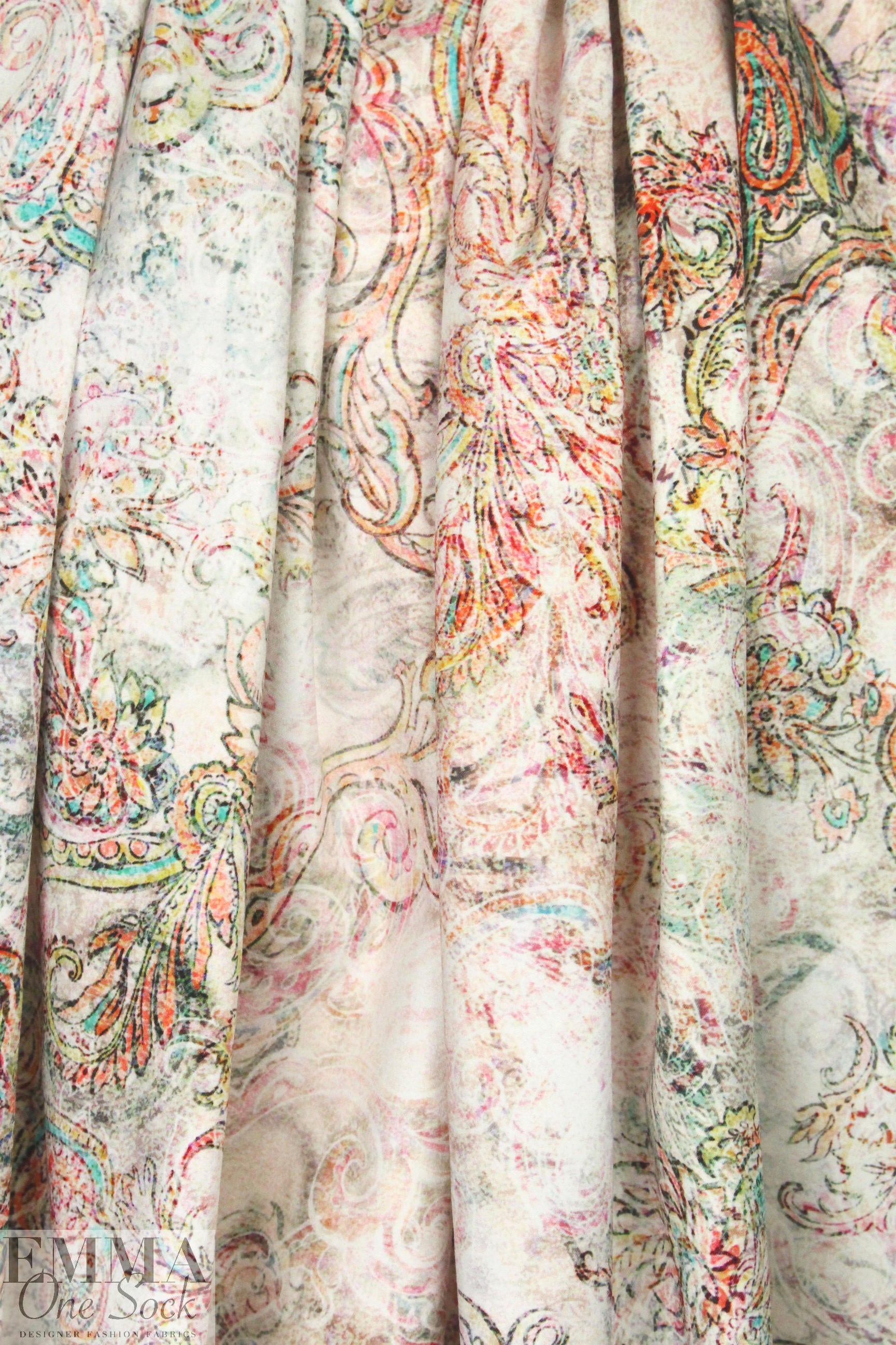 Italian 'paisley echoes' cotton stretch twill