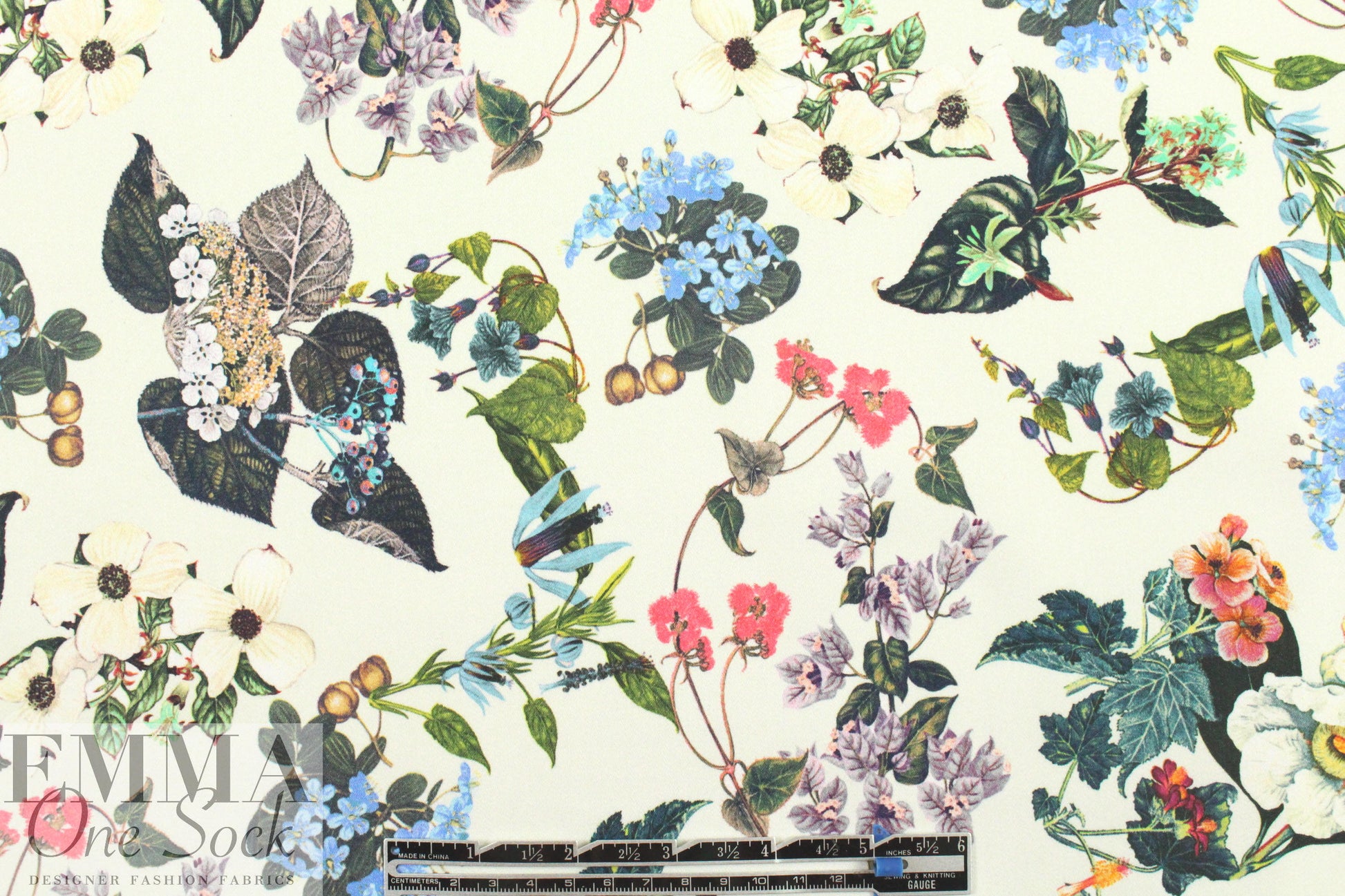 Italian digital 'botanical study' cotton stretch woven 1.125 yds