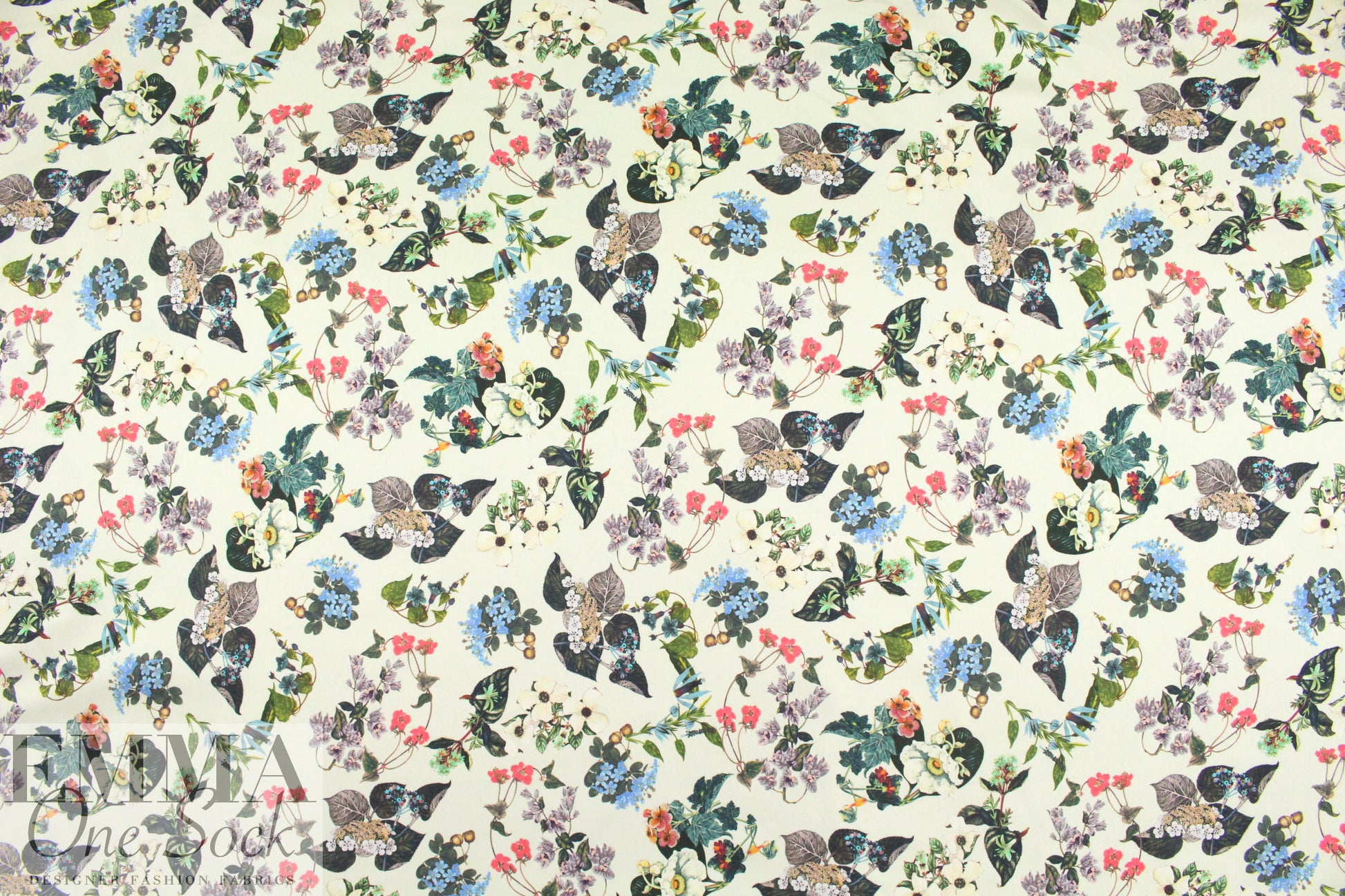 Italian digital 'botanical study' cotton stretch woven