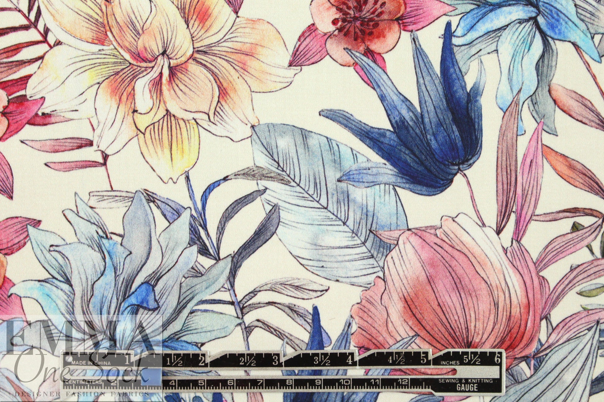 Italian cotton stretch woven - botanical illustration