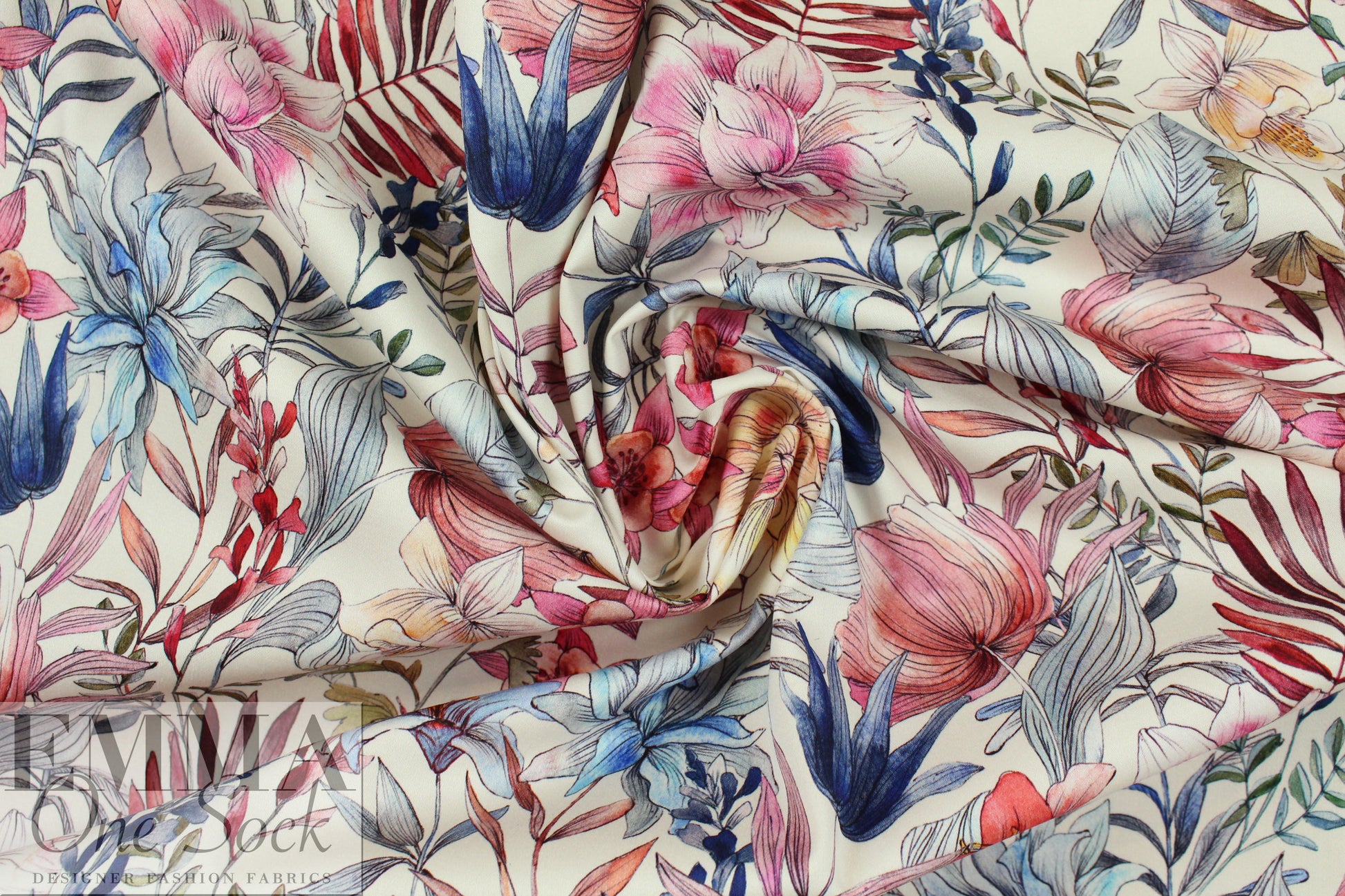 Italian cotton stretch woven - botanical illustration .625 yds