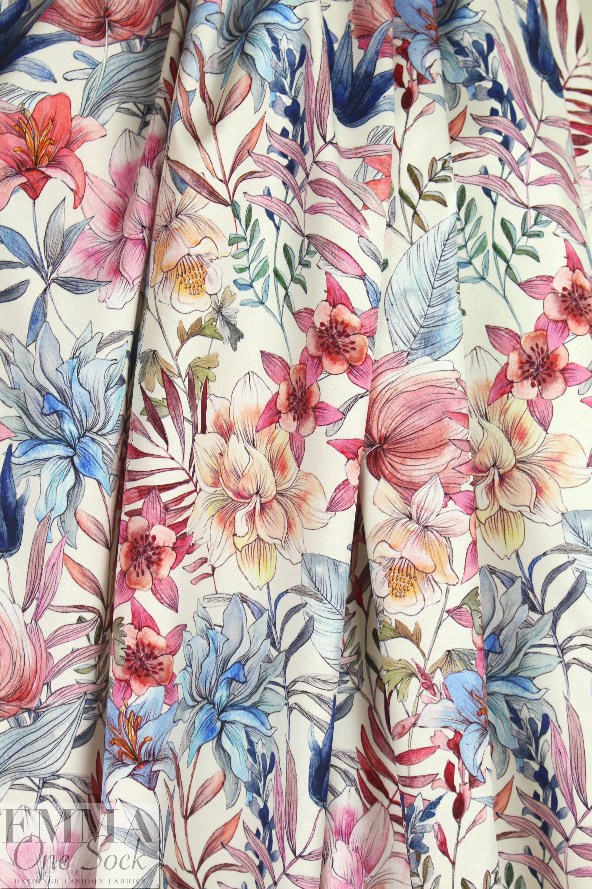 Italian cotton stretch woven - botanical illustration