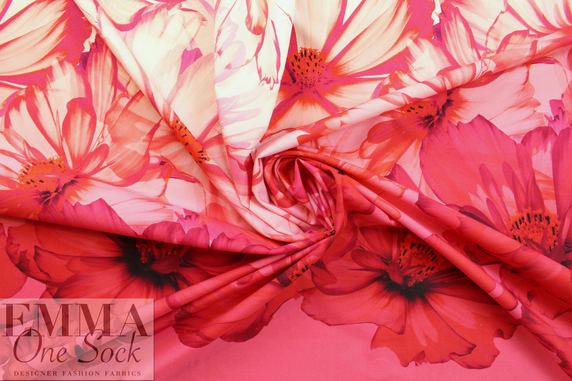 Italian cotton stretch woven panel - pink floral drama
