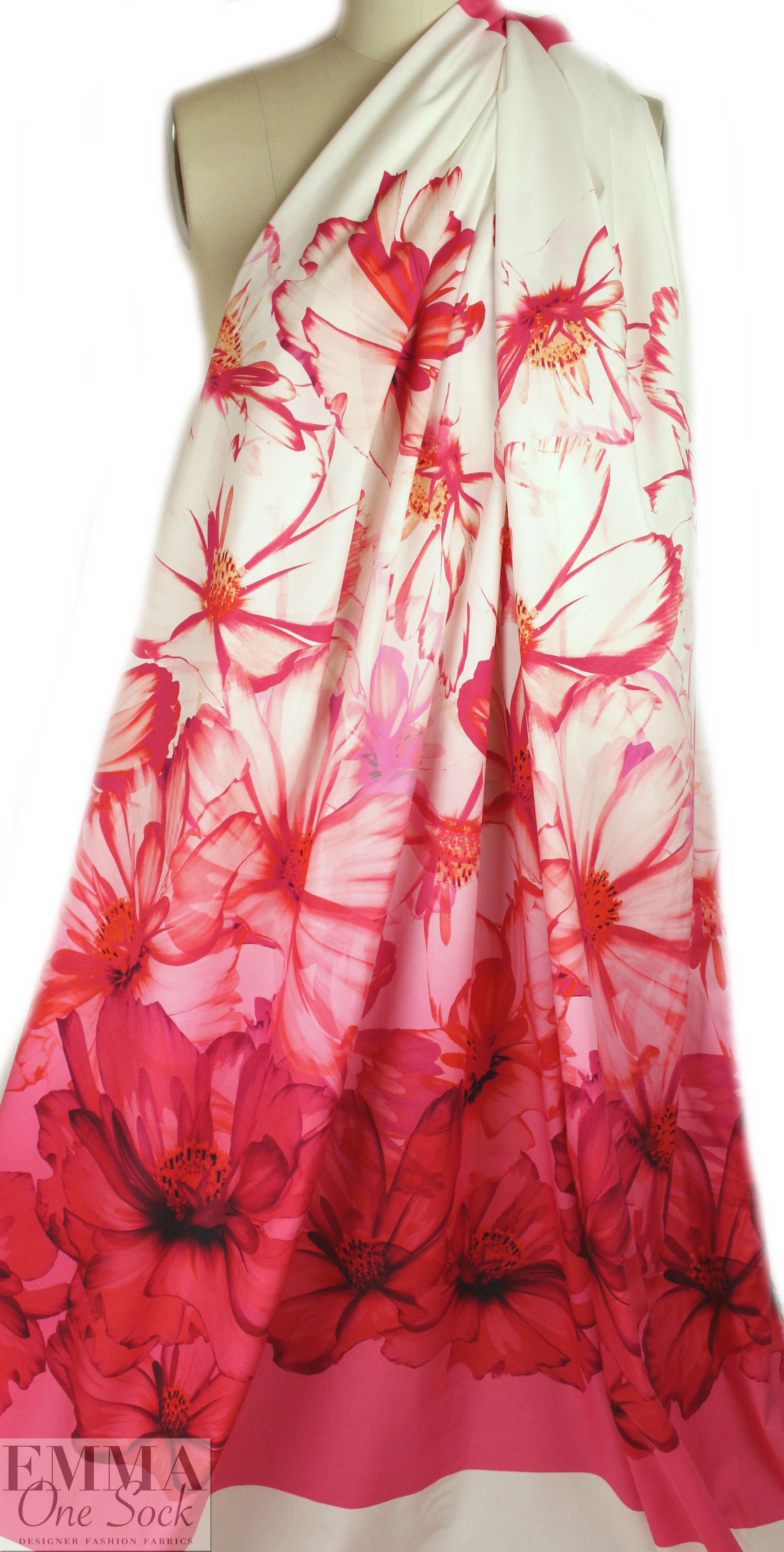 Italian cotton stretch woven panel - pink floral drama