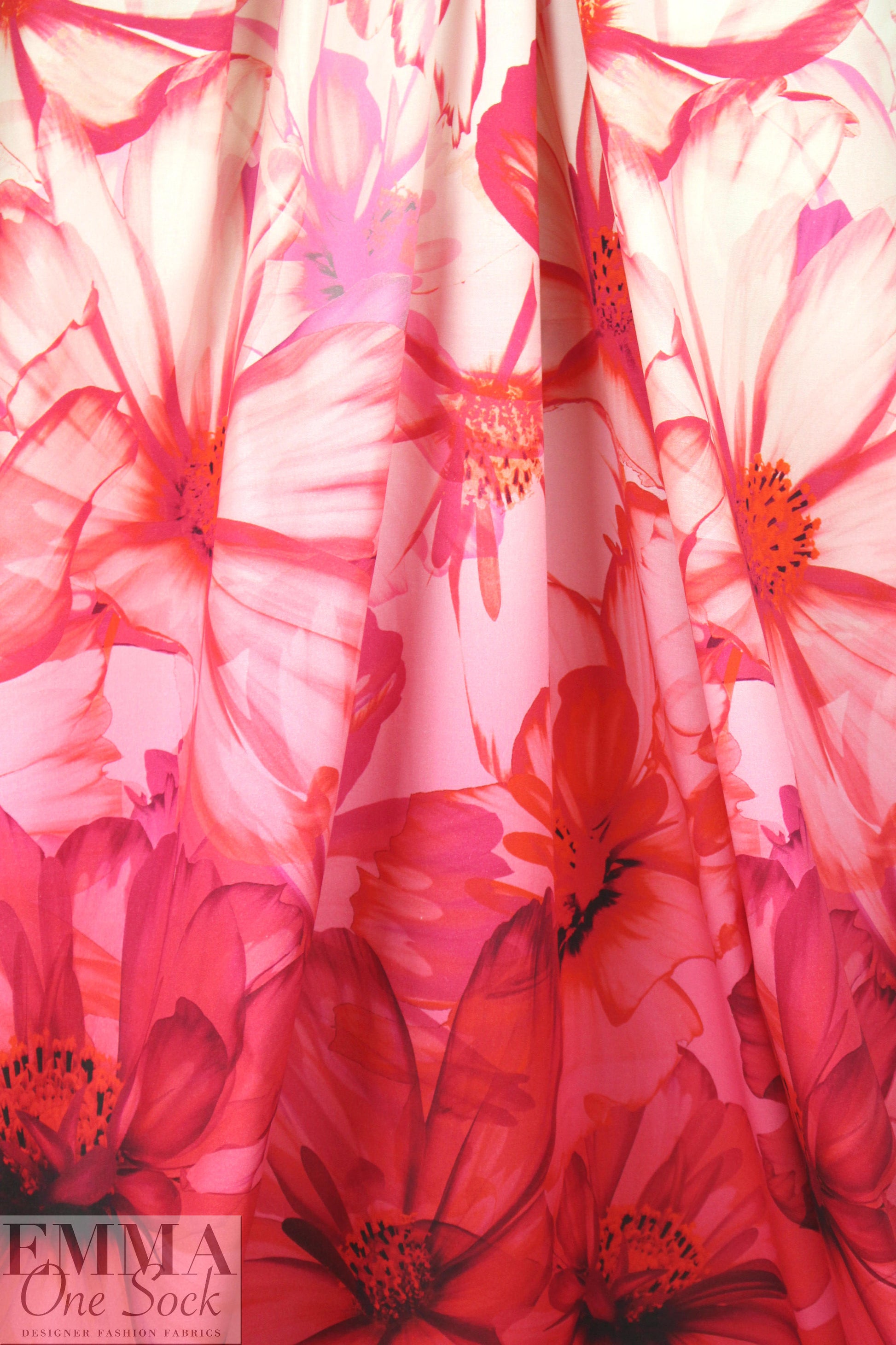 Italian cotton stretch woven panel - pink floral drama