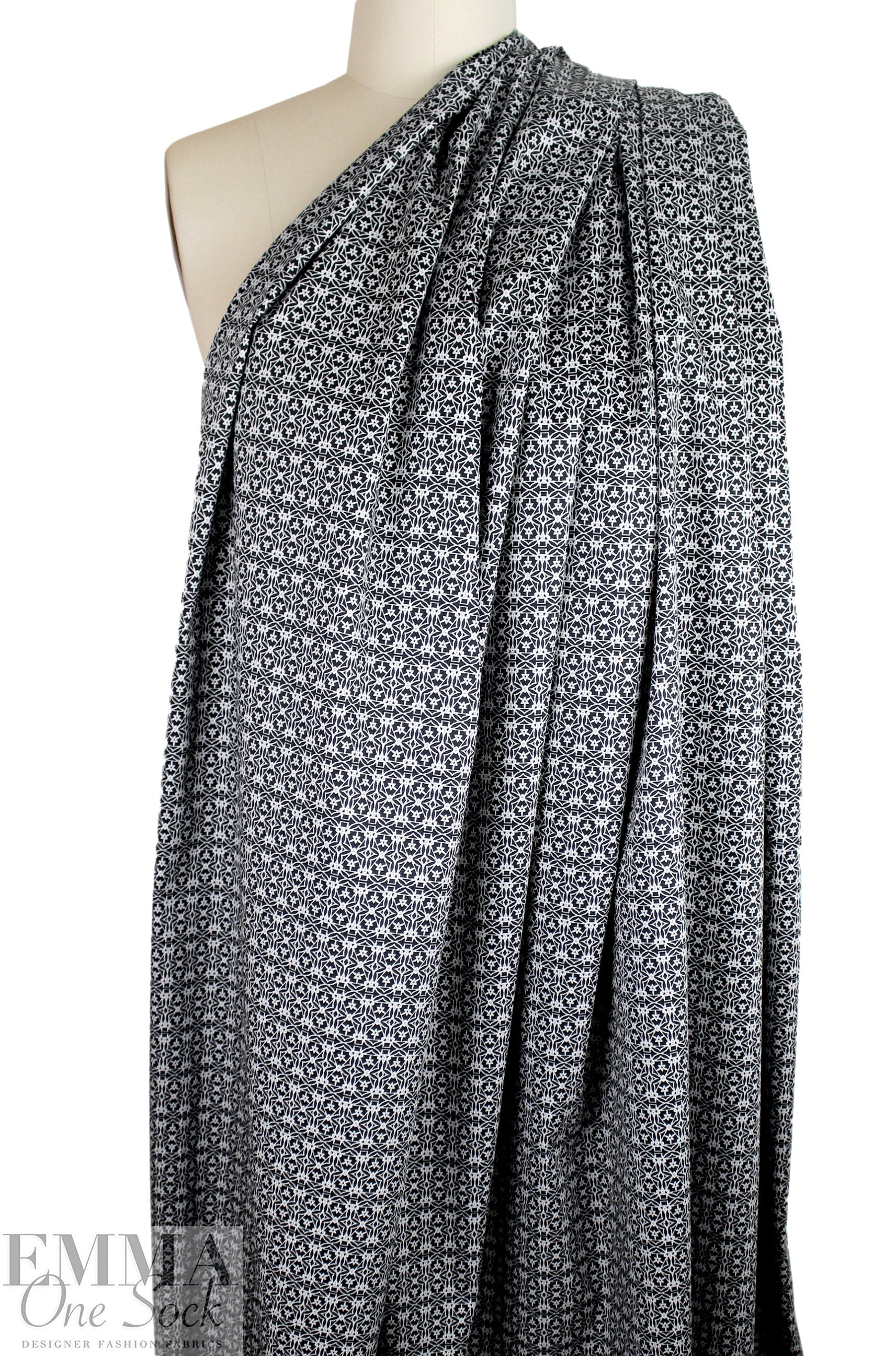 Italian black/white graphic medallion cotton stretch woven