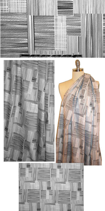 patch hatch printed cotton lycra woven - black/white